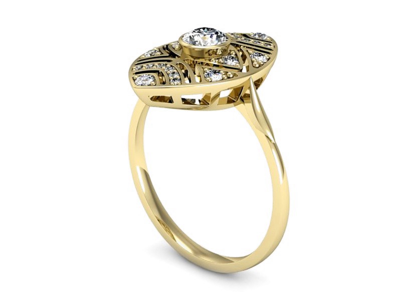 Złoty pierścionek z brylantami żółte złoto - P15441z — zdjęcie 3