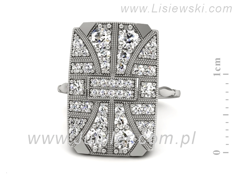 Złoty pierścionek z brylantami białe złoto - P15467b — zdjęcie 2