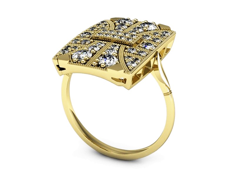 Złoty pierścionek z brylantami żółte złoto - P15467z — zdjęcie 3