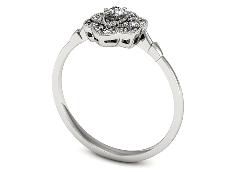 Złoty pierścionek z brylantami białe złoto - P15487b — zdjęcie 3