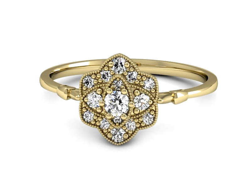 Złoty pierścionek z brylantami żółte złoto - P15487z — zdjęcie 2