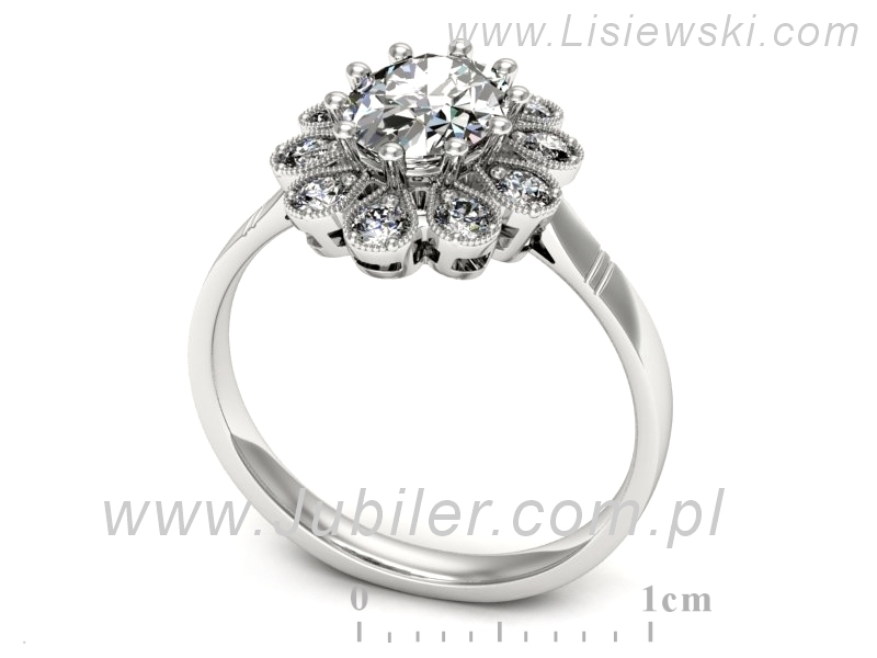 Złoty pierścionek z brylantami białe złoto - P15488b — zdjęcie 3