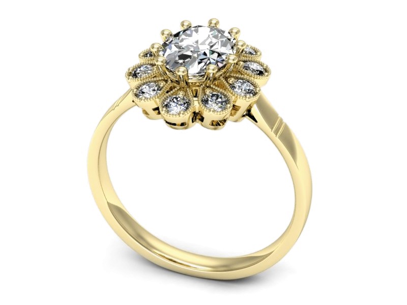 Złoty pierścionek z brylantami żółte złoto - P15488z — zdjęcie 3