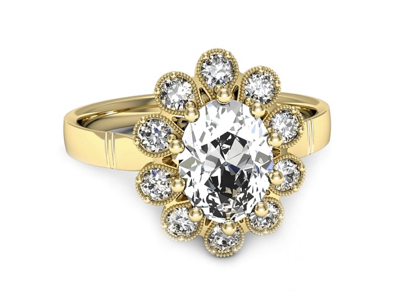 Złoty pierścionek z brylantami żółte złoto - P15488z — zdjęcie 2