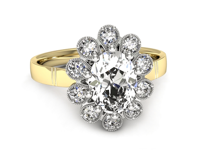 Złoty pierścionek z brylantami żółte białe złoto - p15488zb — zdjęcie 2