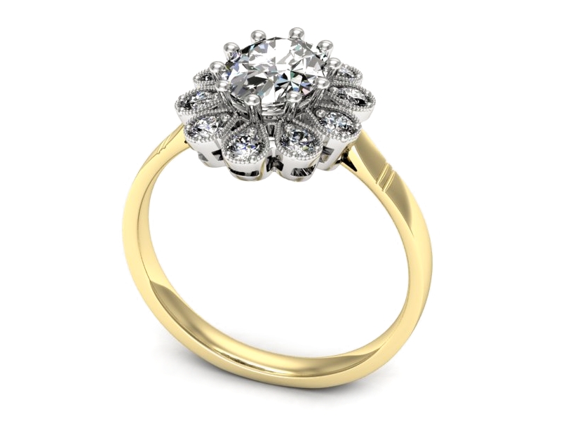 Złoty pierścionek z brylantami żółte białe złoto - p15488zb — zdjęcie 3