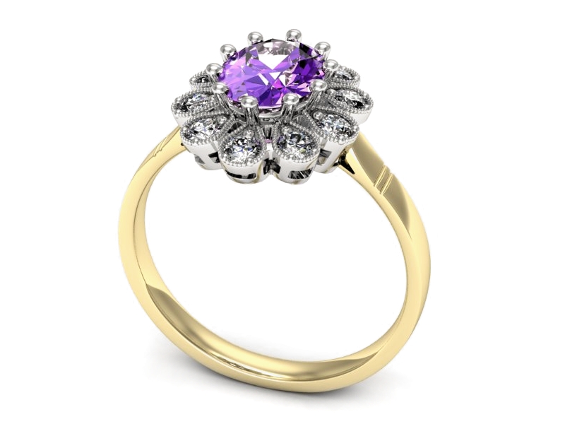Pierścionek z ametystem i brylantami - p15488zbat — zdjęcie 3