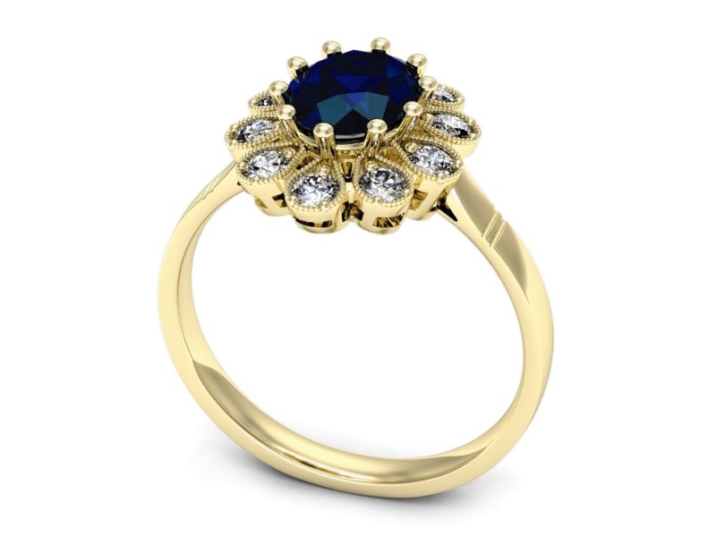 Złoty pierścionek z szafirem i brylantami - p15488zsz — zdjęcie 3