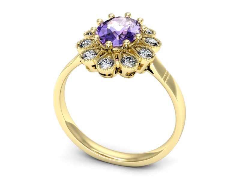 Pierścionek żółte złoto z tanzanitem i brylantami - p15488zt — zdjęcie 3