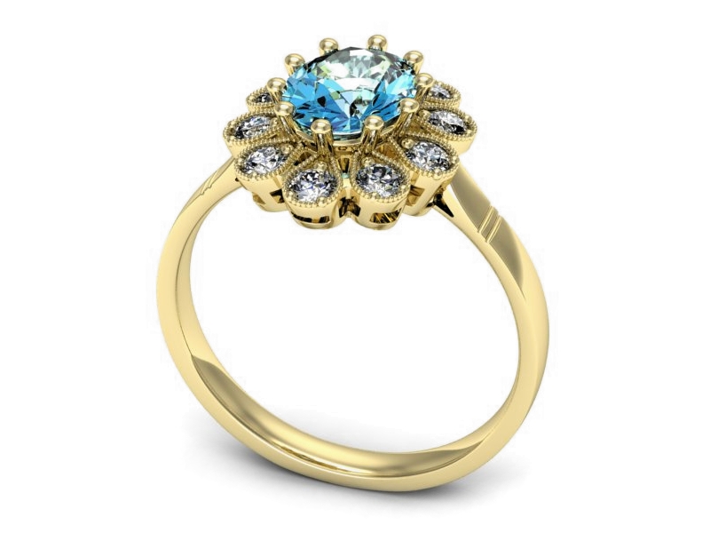 Pierścionek z topazem i brylantami żółte złoto - p15488ztp — zdjęcie 3