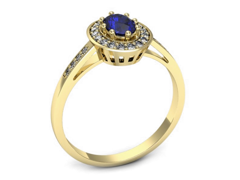 Pierścionek z szafirem i brylantami żółte złoto - p15508zszc — zdjęcie 3