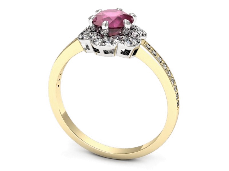 Złoty pierścionek z rubinem i brylantami - p15512zbr — zdjęcie 3