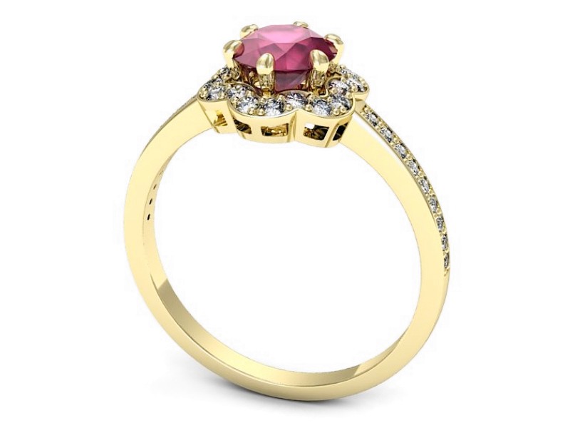 Złoty pierścionek z rubinem i brylantami - p15512zr — zdjęcie 3