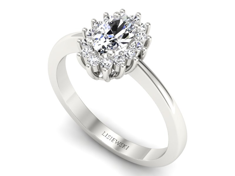 Złoty pierścionek z diamentami białe złoto - P16001b — zdjęcie 3