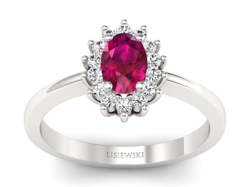 Pierścionek z rubinem i brylantami białe złoto - P16001br