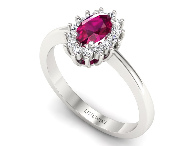 Pierścionek z rubinem i brylantami białe złoto - P16001br — zdjęcie 3