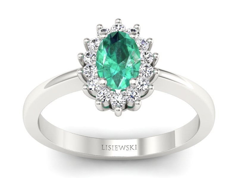 Złoty pierścionek ze szmaragdem z brylantami - P16001bsm