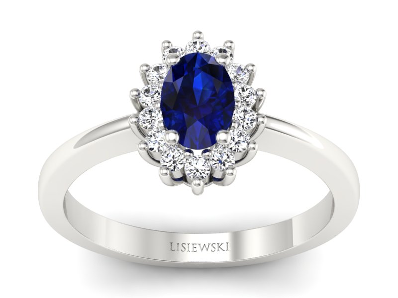Pierścionek z szafirem i brylantami białe złoto - P16001bsz