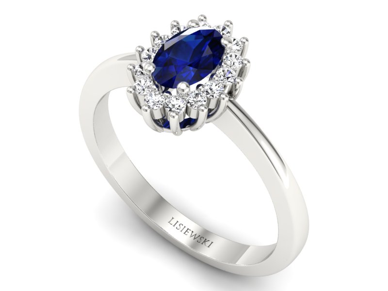 Pierścionek z szafirem i brylantami białe złoto - P16001bsz — zdjęcie 3