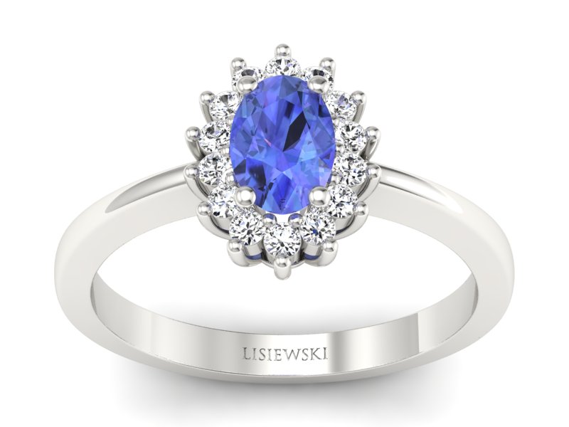 Złoty pierścionek z tanzanitem i brylantami - P16001bt2