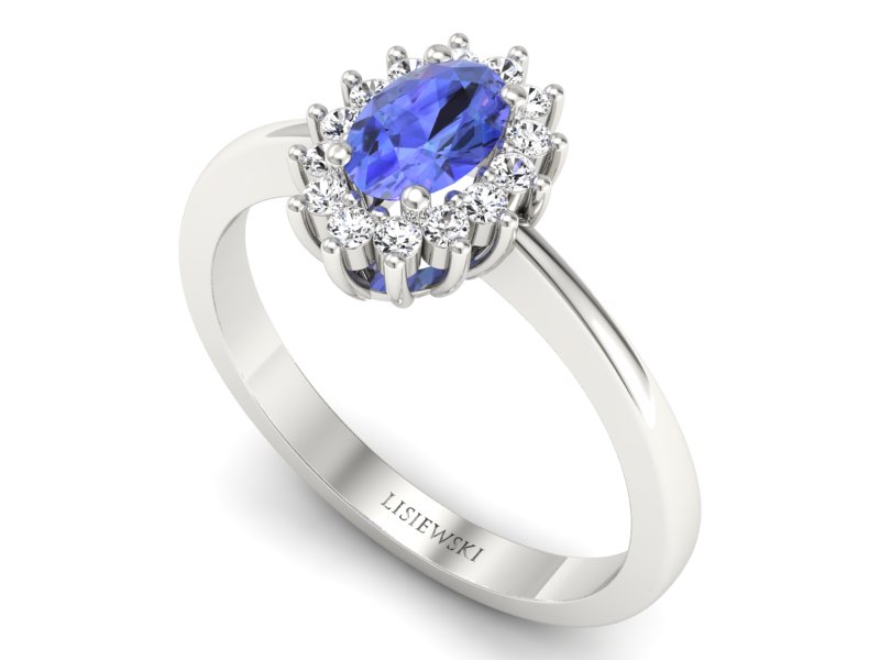 Złoty pierścionek z tanzanitem i brylantami - P16001bt2 — zdjęcie 3