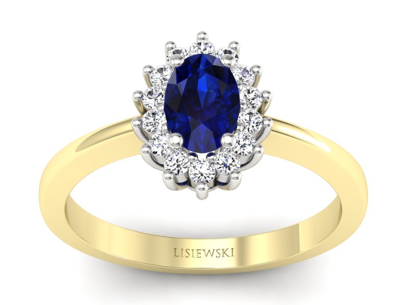 Pierścionek szafir i brylanty żółte złoto - P16001zbsz