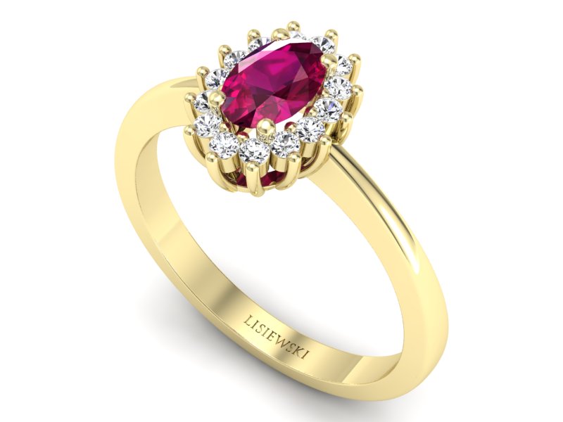 Pierścionek zaręczynowy z rubinem i diamentami - P16001zr — zdjęcie 3