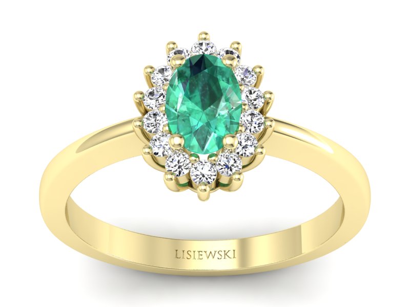 Złoty pierścionek ze szmaragdem i brylantami - P16001zsm