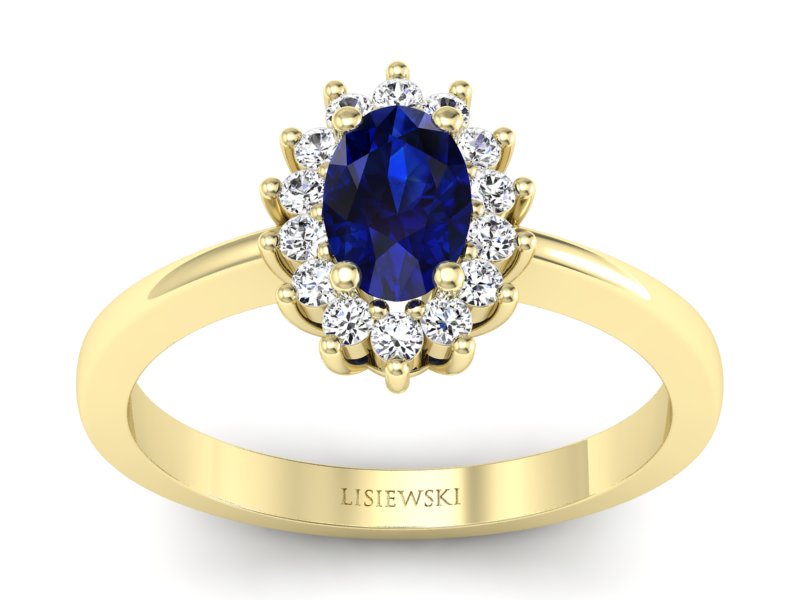 Pierścionek z szafirem i brylantami żółte złoto - P16001zsz