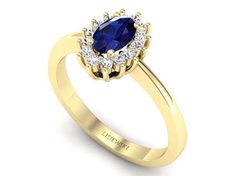 Pierścionek z szafirem i brylantami żółte złoto - P16001zsz — zdjęcie 3