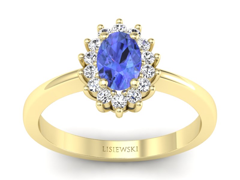 Pierścionek z tanzanitem i brylantami żółte złoto - P16001zt