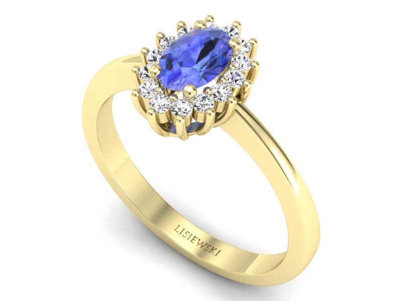 Pierścionek z tanzanitem i brylantami żółte złoto - P16001zt — zdjęcie 3
