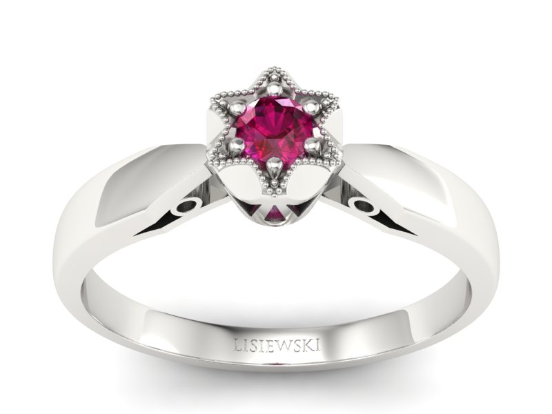 Złoty pierścionek z rubinem białe złoto - p16003br