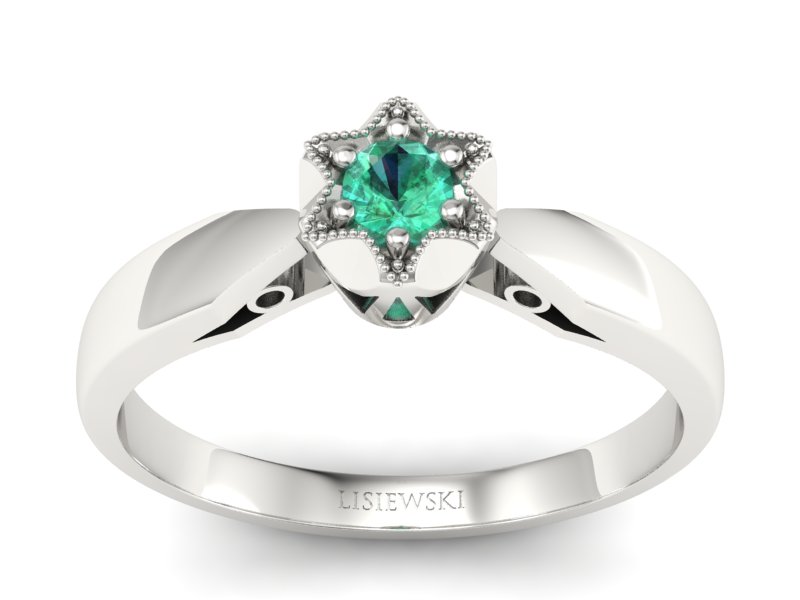 Złoty pierścionek ze szmaragdem białe złoto - p16003bsm