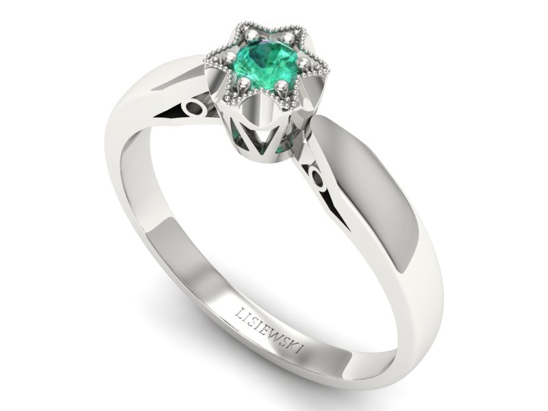 Złoty pierścionek ze szmaragdem białe złoto - p16003bsm — zdjęcie 3