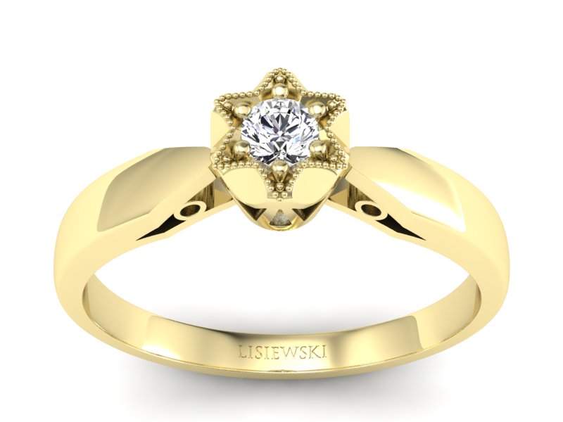 Złoty pierścionek z brylantem żółte złoto - p16003z