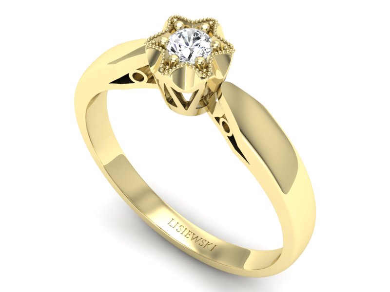 Złoty pierścionek z brylantem żółte złoto - p16003z — zdjęcie 3