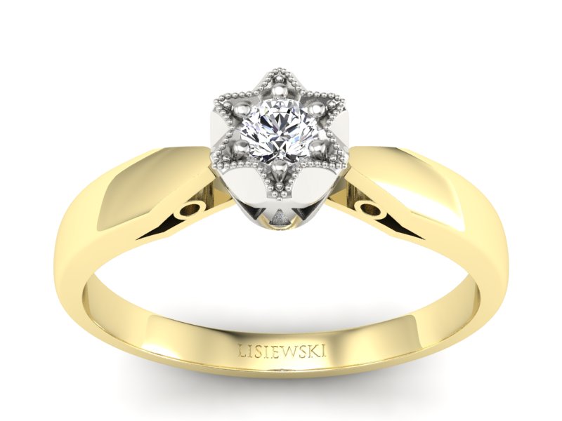 Pierścionek z brylantem żółte i białe złoto - p16003zb