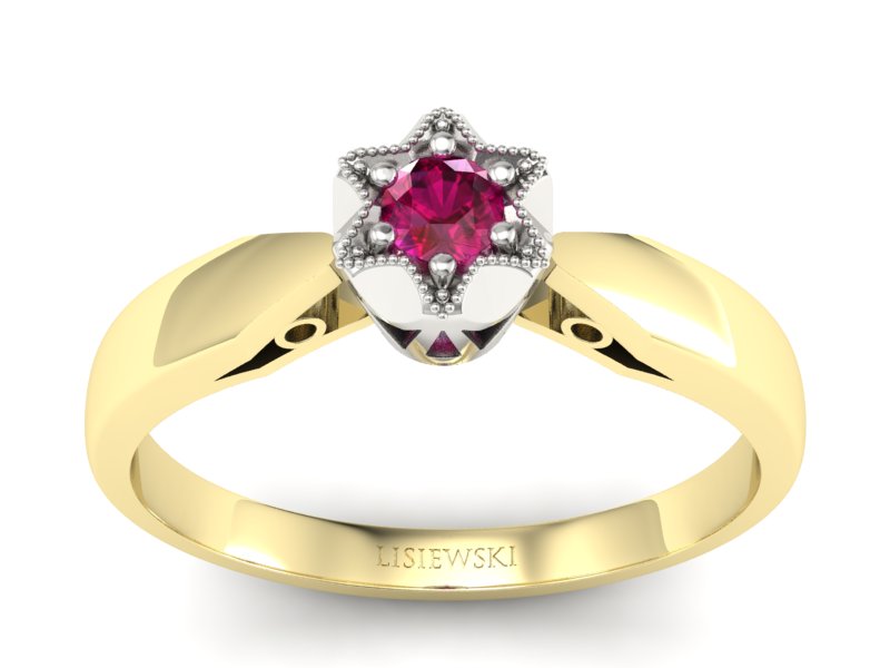 Pierścionek z rubinem z żółtego i białego złota - p16003zbr