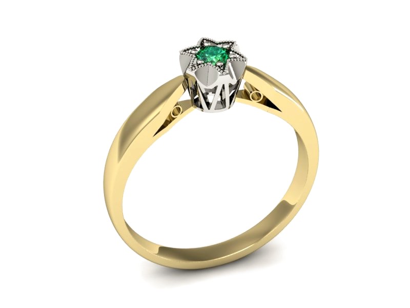 Pierścionek ze szmaragdem żółte białe złoto - p16003zbsm — zdjęcie 5
