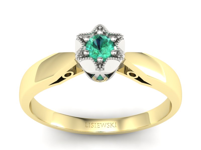 Pierścionek ze szmaragdem żółte białe złoto - p16003zbsm