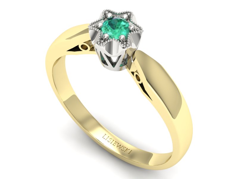Pierścionek ze szmaragdem żółte białe złoto - p16003zbsm — zdjęcie 3
