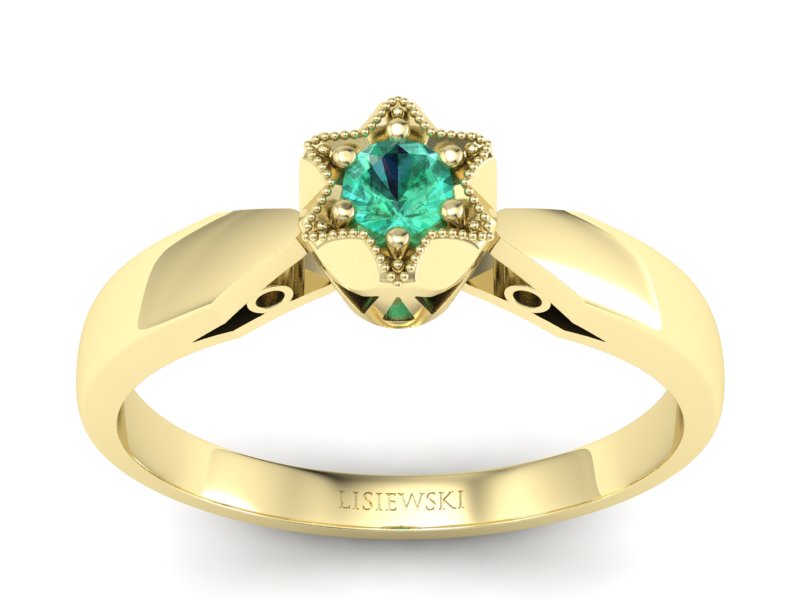 Złoty pierścionek zaręczynowy ze szmaragdem - p16003zsm