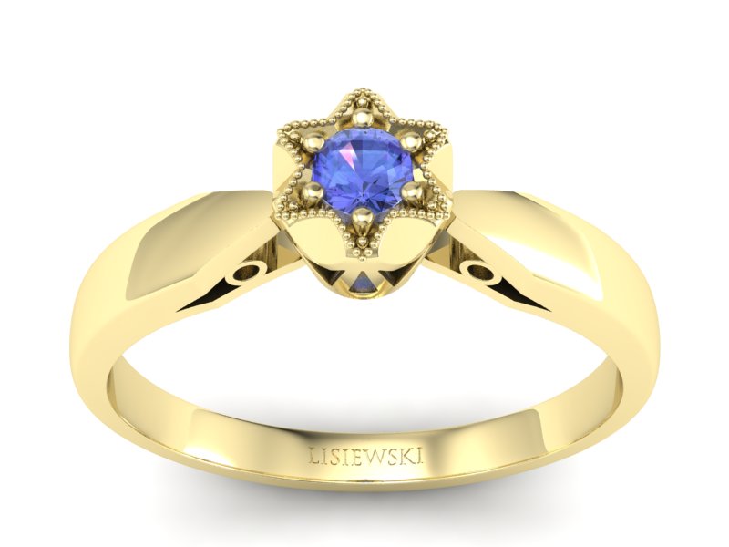 Złoty pierścionek z tanzanitem żółte złoto - p16003zt