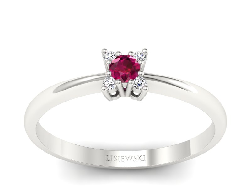 Pierścionek z rubinem i brylantami białe złoto - P16004br