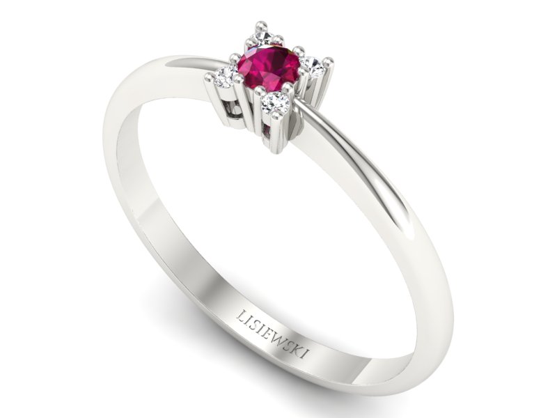 Pierścionek z rubinem i brylantami białe złoto - P16004br — zdjęcie 3