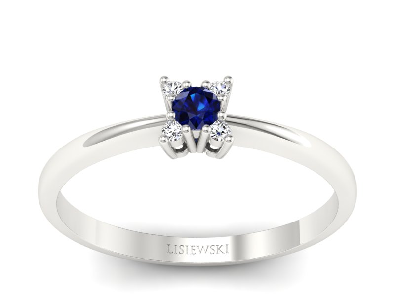 Pierścionek z szafirem i brylantami białe złoto - P16004bsz
