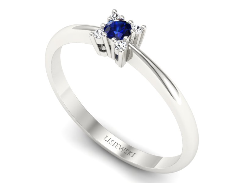 Pierścionek z szafirem i brylantami białe złoto - P16004bsz — zdjęcie 3