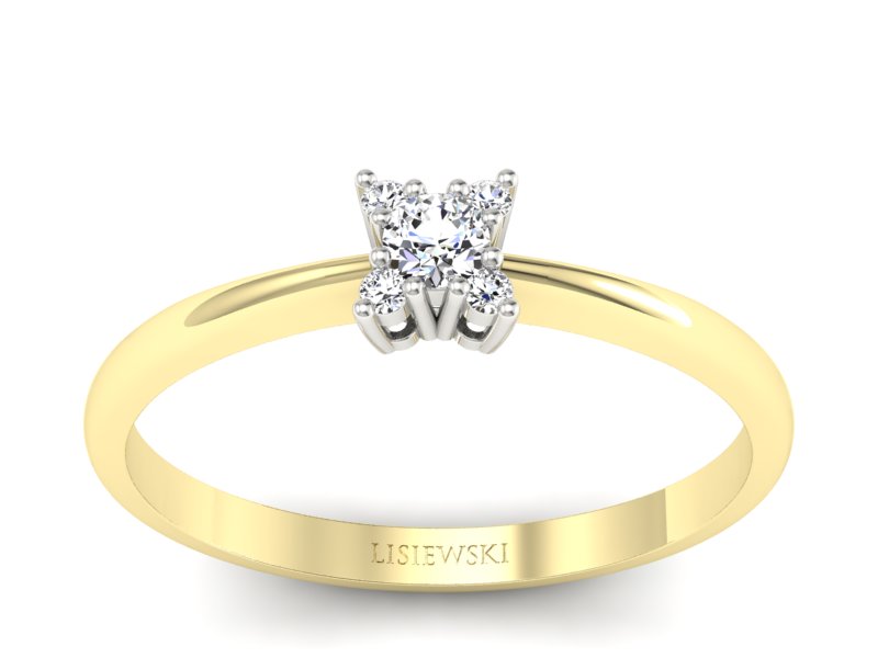Pierścionek z diamentami żółte i białe złoto - P16004bz