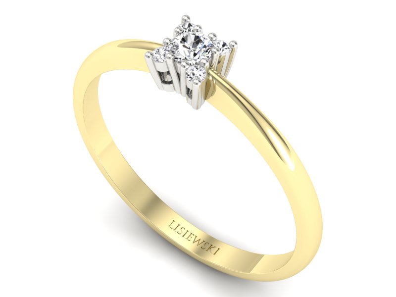Pierścionek z diamentami żółte i białe złoto - P16004bz — zdjęcie 3
